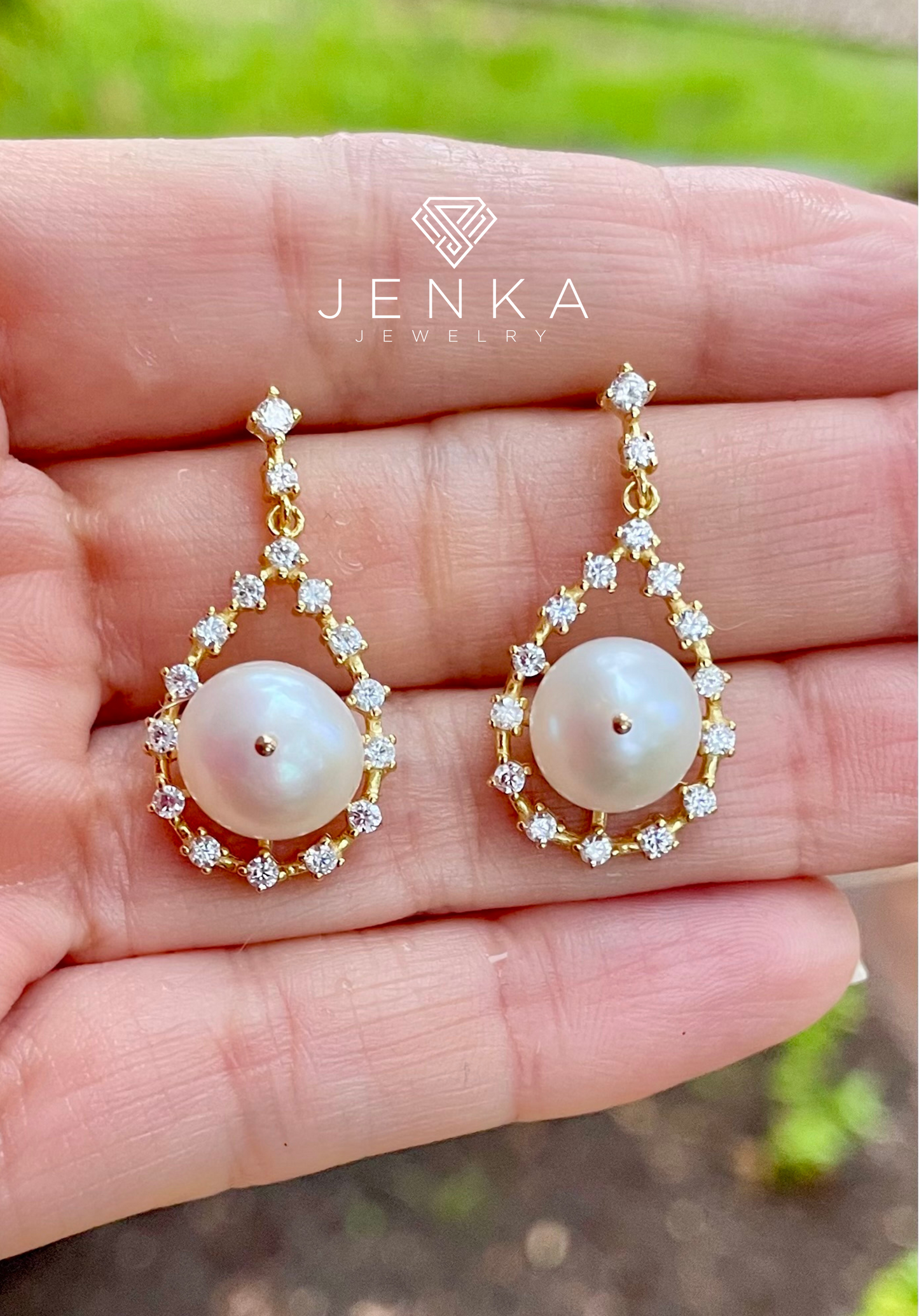 Round Pearl Golden Drop Earrings