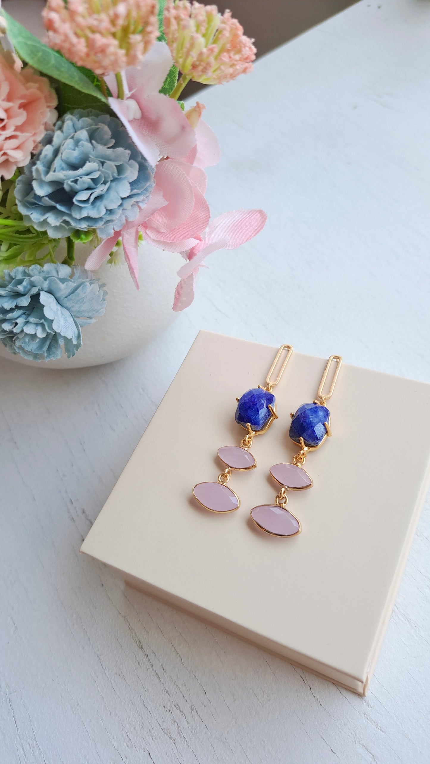 Blue Sapphire & Quartz Earrings