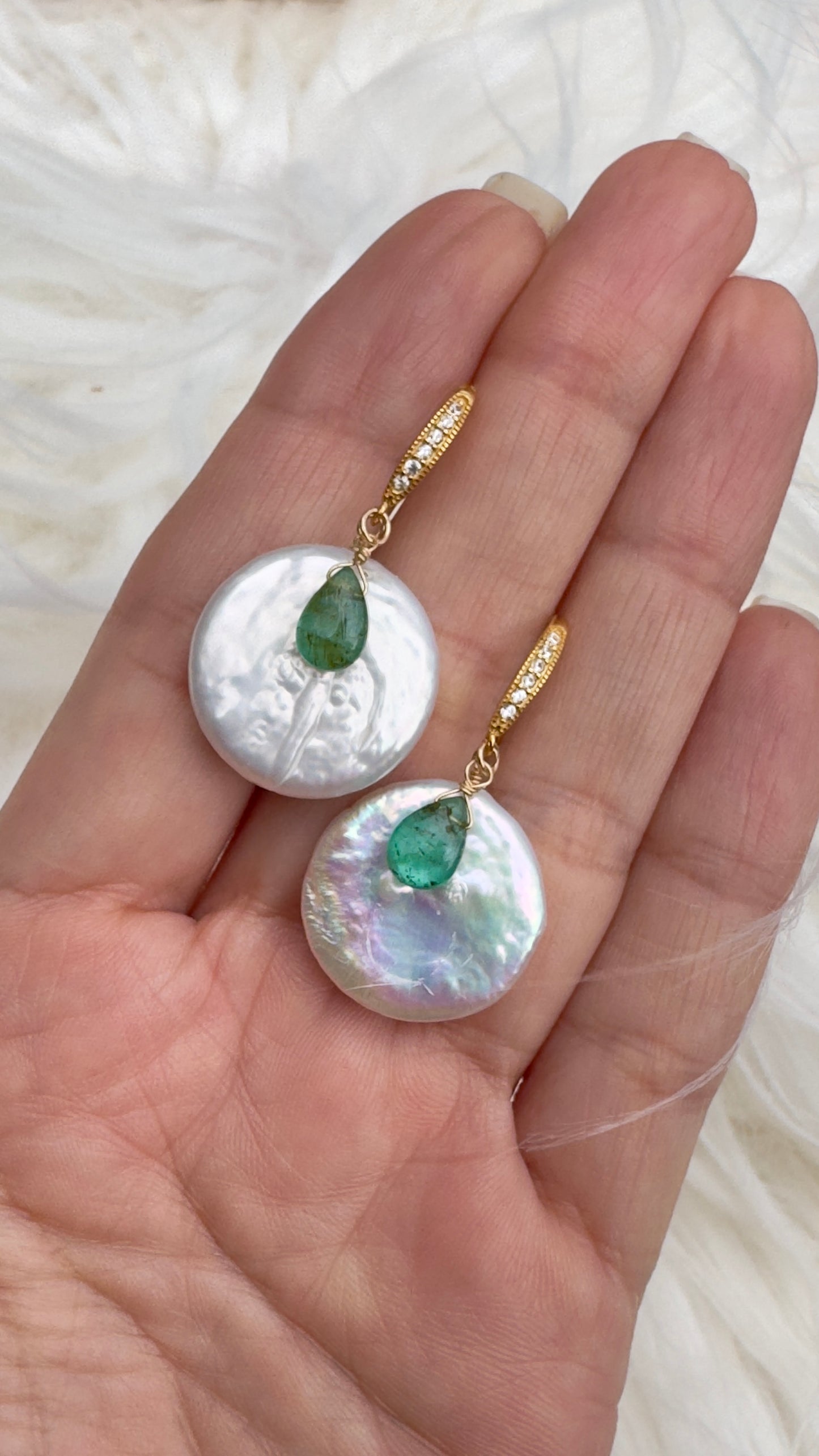 Coin Pearl& Emerald Earrings
