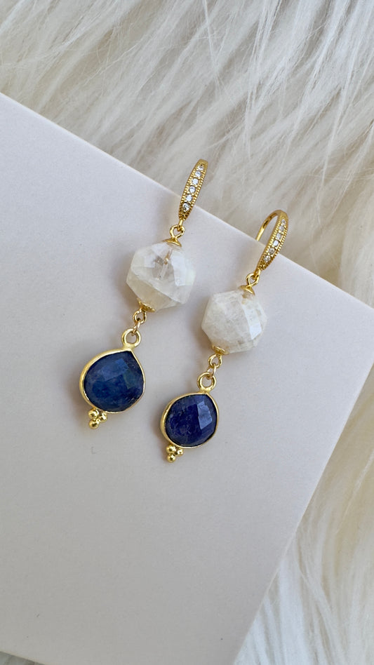 Blue Sapphire & Moonstone Earrings