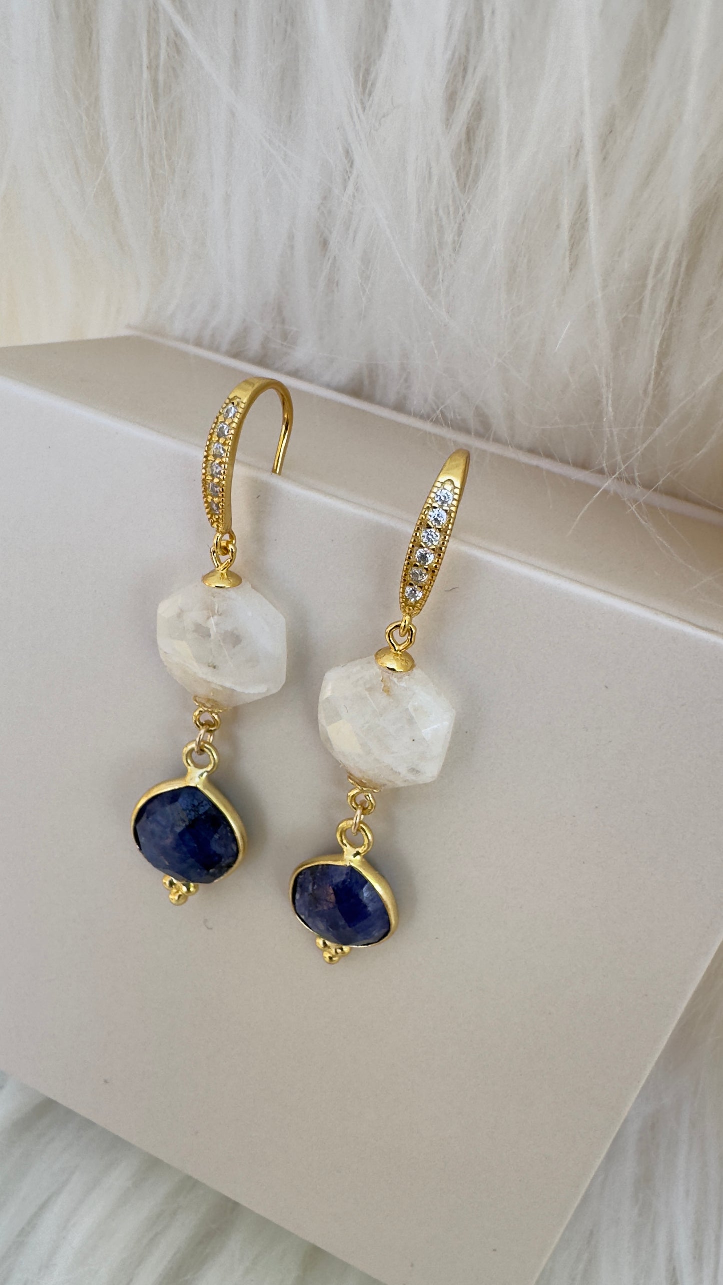 Blue Sapphire & Moonstone Earrings