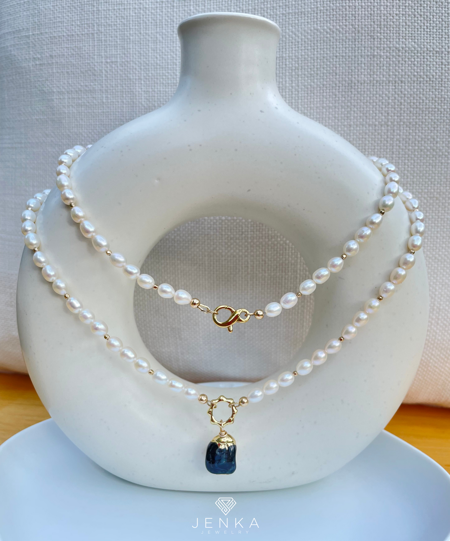 Oval Pearl Necklace with Peacock Baroque Pendant
