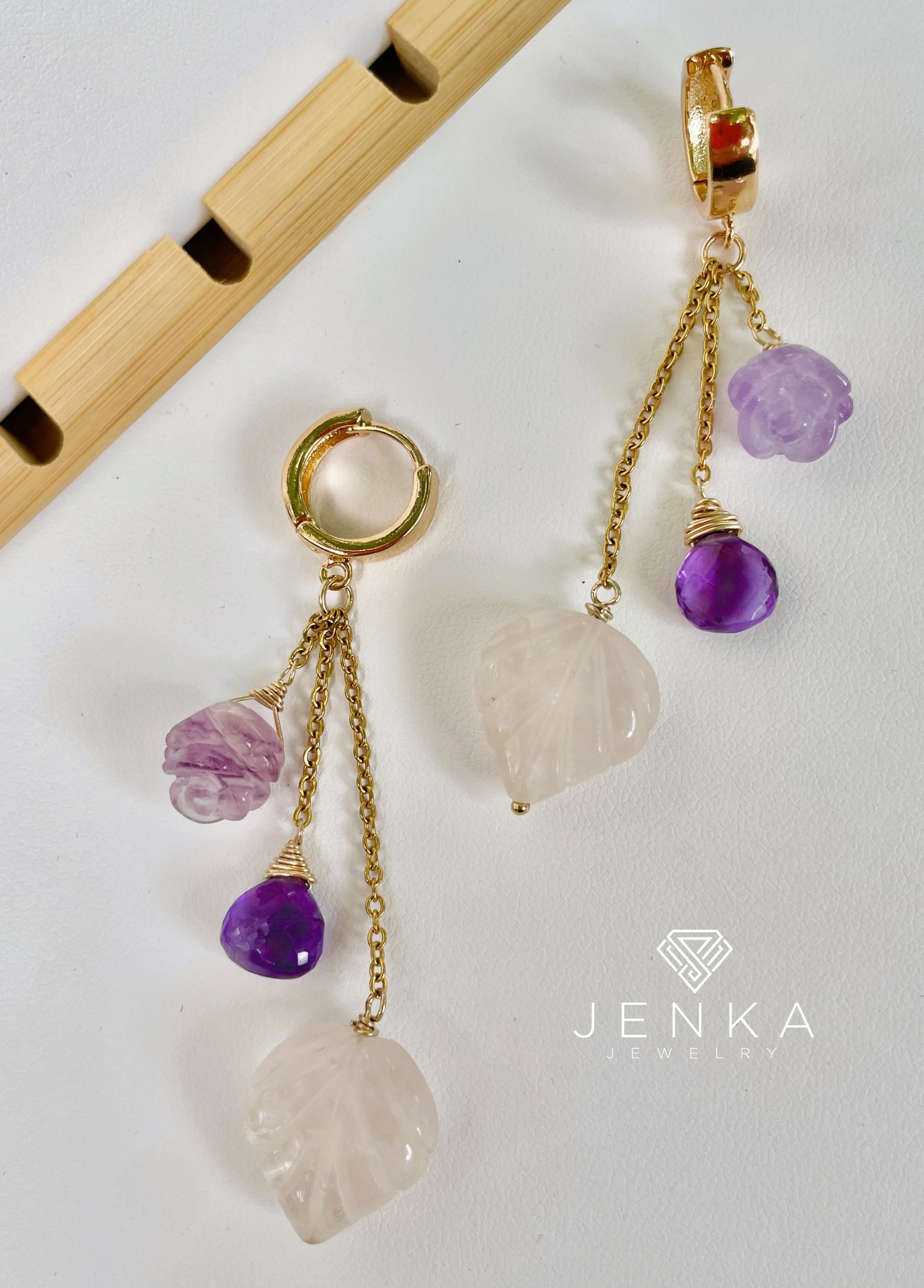 Quartz Heart w/Amethysts Earrings