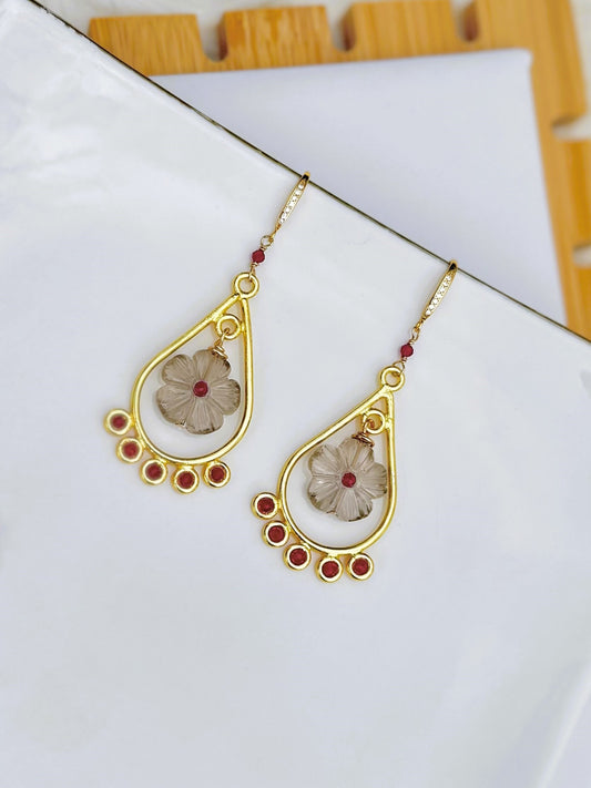 Quartz & Ruby Earrings