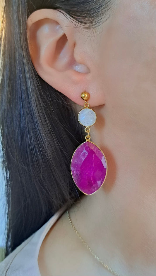 Ruby & Moonstone Earrings