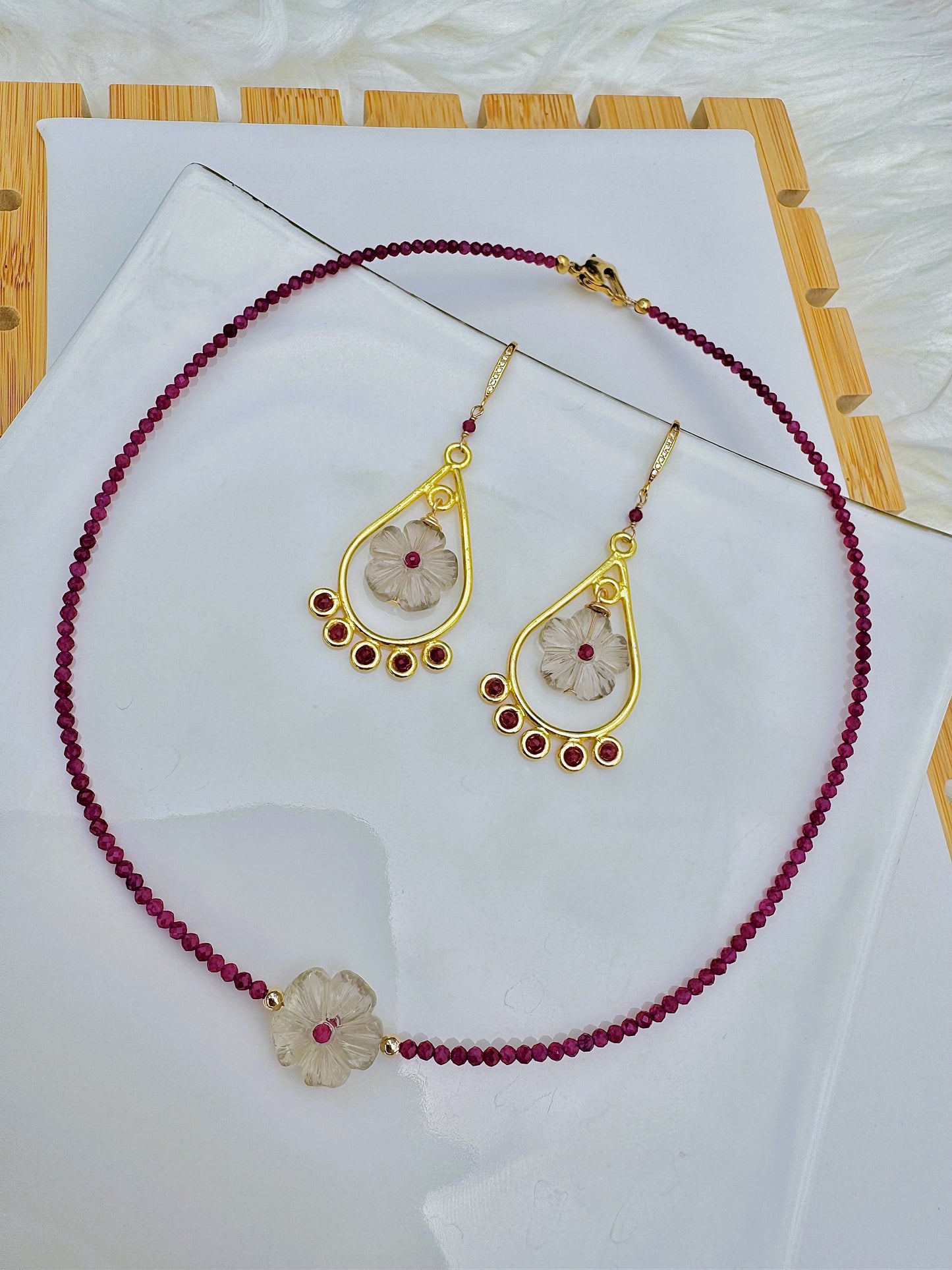 Quartz & Ruby Earrings