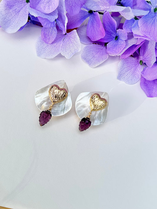 Heart Shell & Quartz Earrings