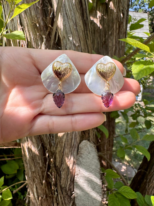 Heart Shell & Quartz Earrings