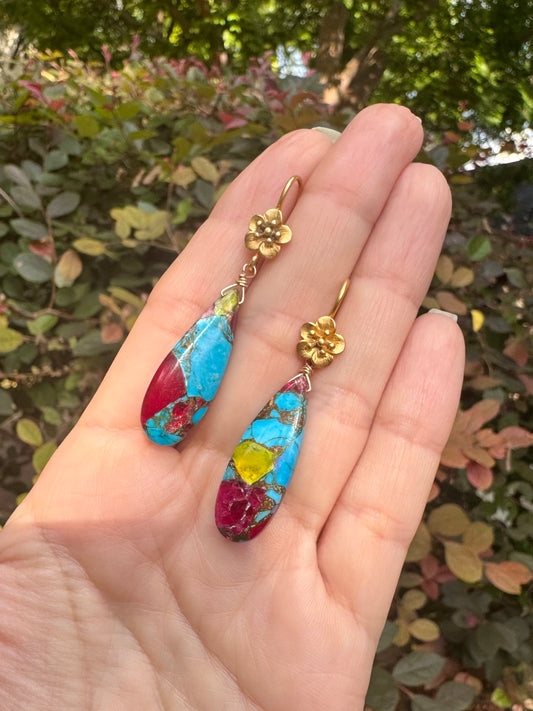 Copper Turquoise Flower Earrings