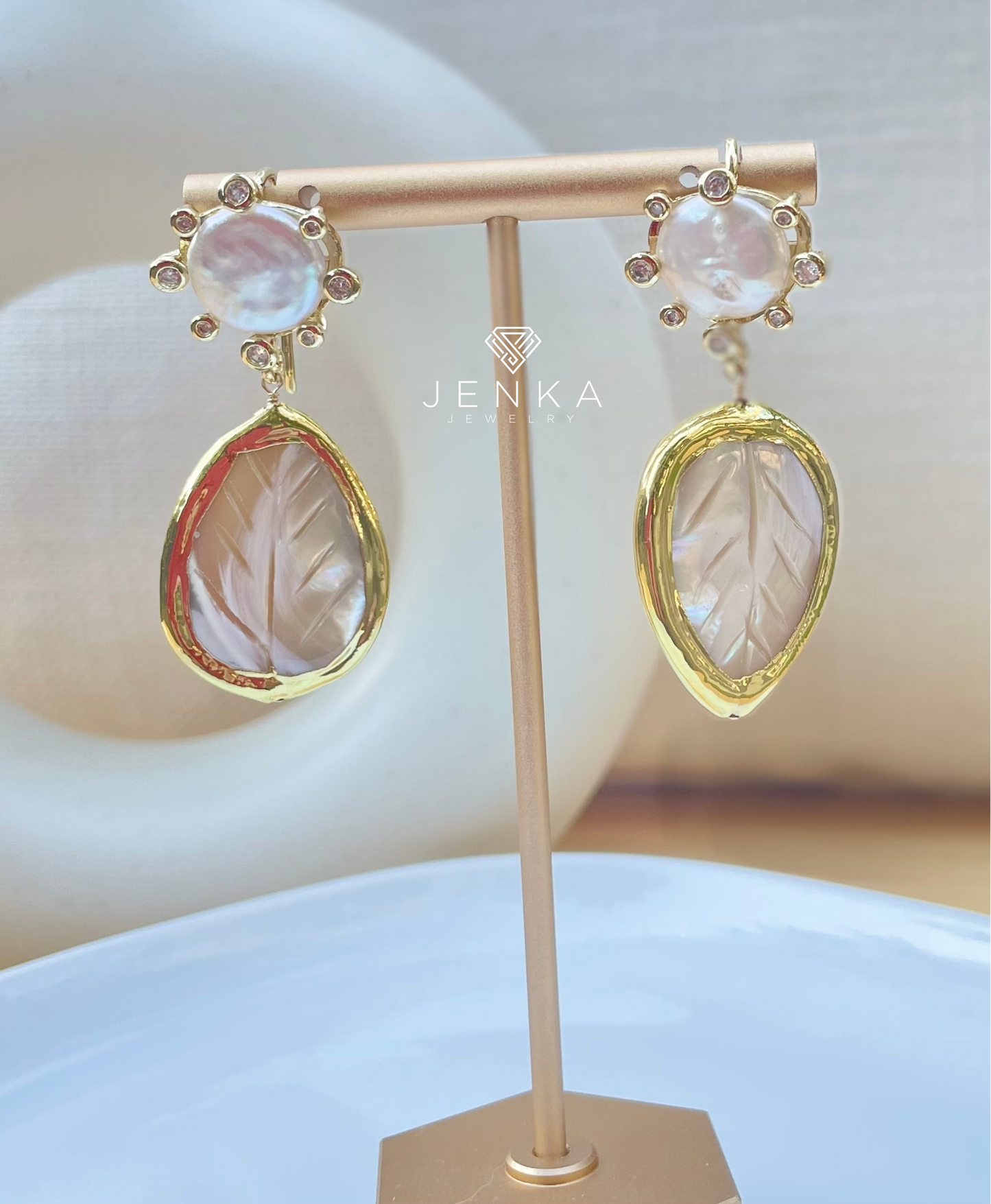 Mother of Pearl Leaf Earrings