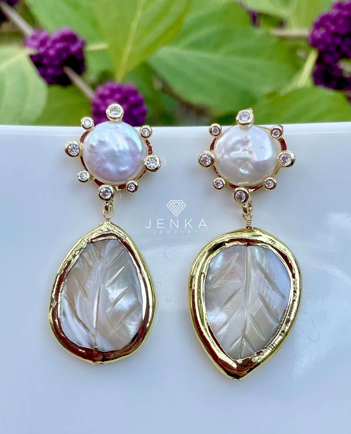 Mother of Pearl Leaf Earrings