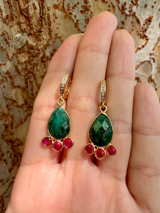 Emerald Faceted Earrings
