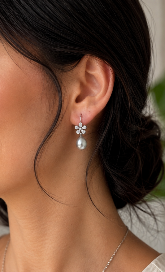 Silver Teardrop Pearl Earrings