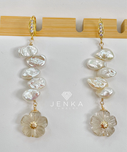 Keshi Pearls & Quartz Earrings