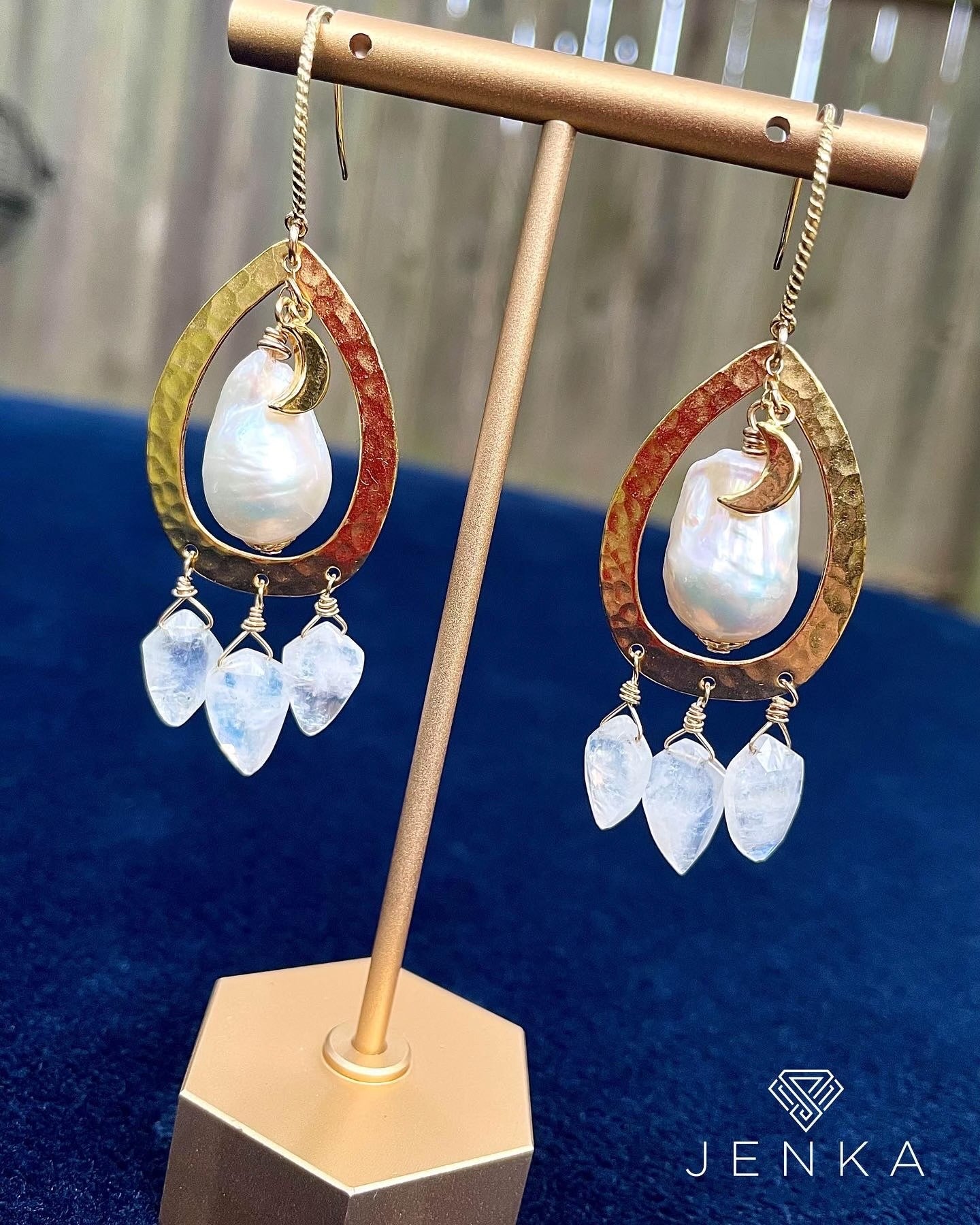 Baroque Pearl and Rainbow Moonstone Earrings