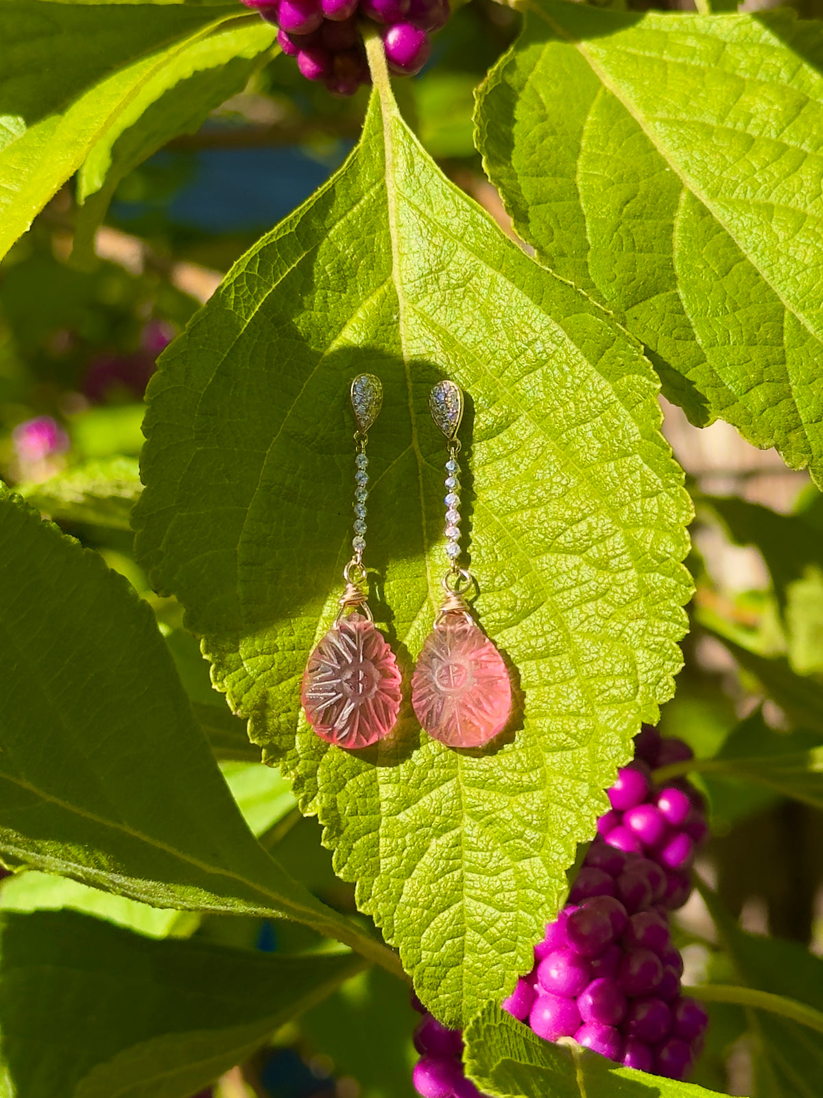Pink Quartz Gold Earrings