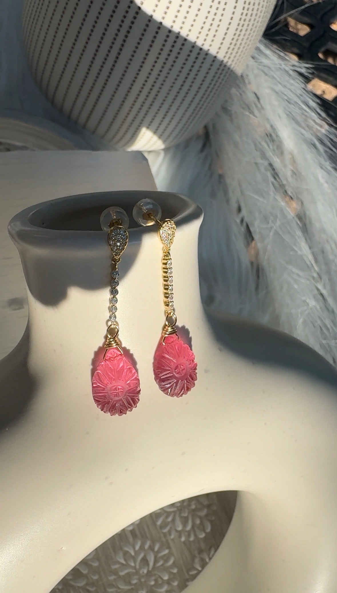 Pink Quartz Gold Earrings