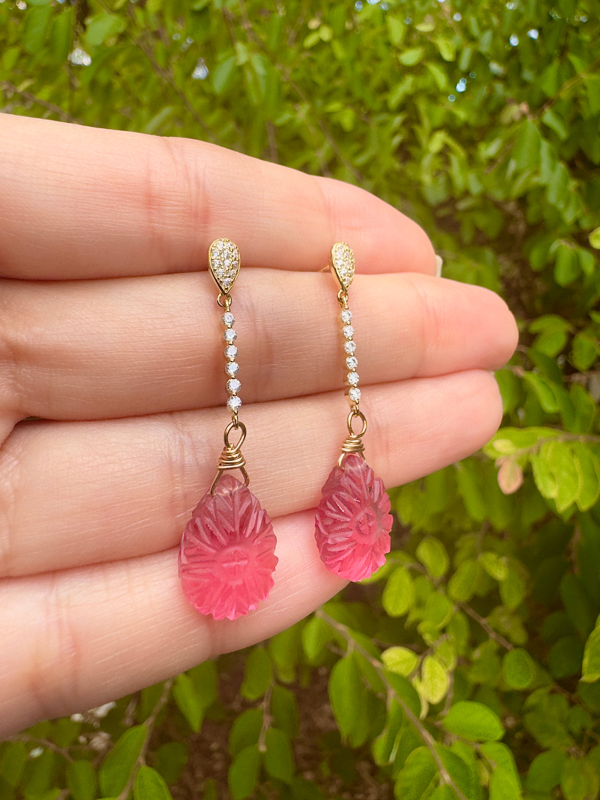 Pink Quartz Gold Earrings