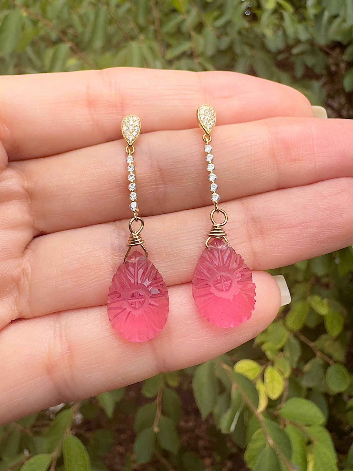 Pink Quartz Gold Earrings