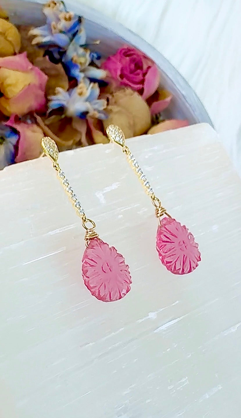 Pink Quartz Gold Earrings