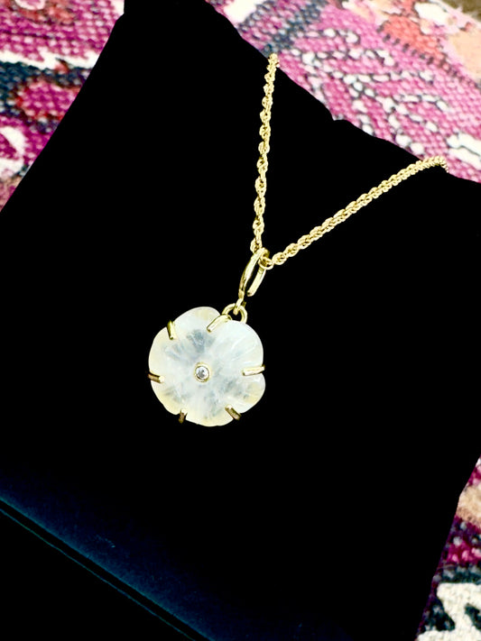 Flower Quartz 10k Gold Necklace