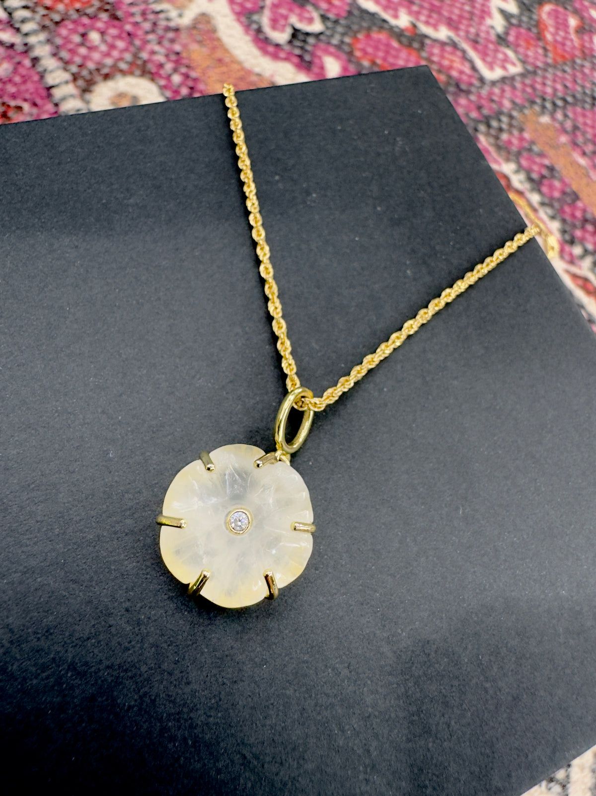 Flower Quartz 10k Gold Necklace