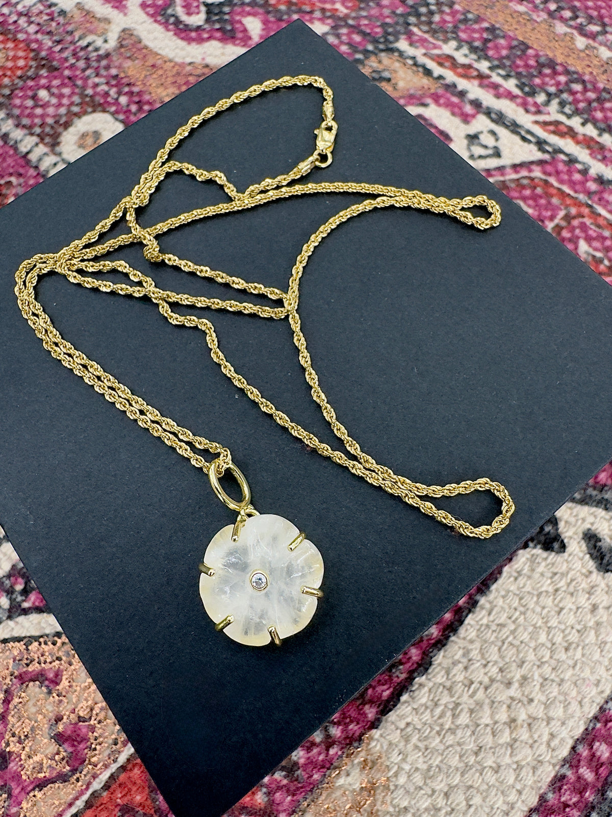 Flower Quartz 10k Gold Necklace