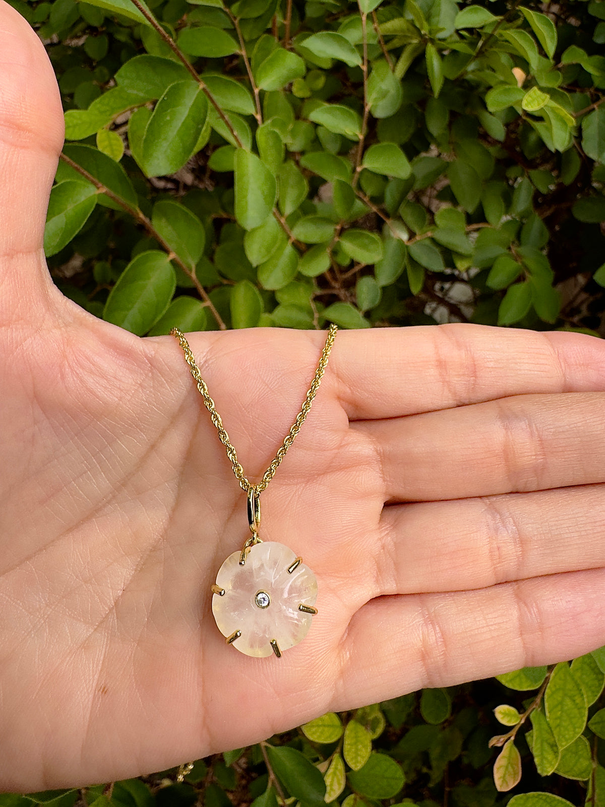 Flower Quartz 10k Gold Necklace