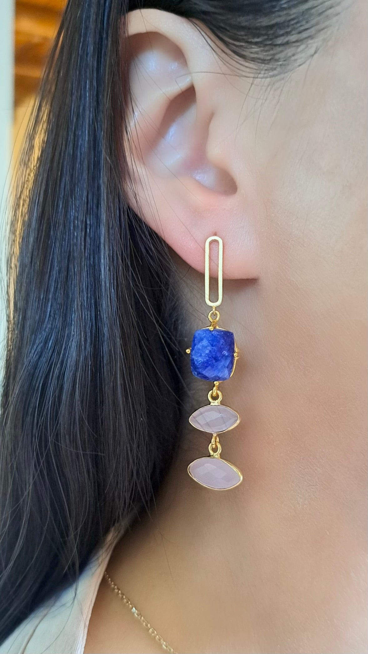 Blue Sapphire & Quartz Earrings