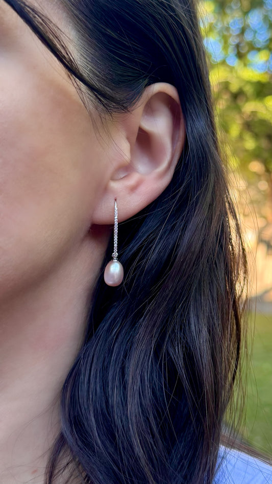 Pink Oval Pearl Earrings