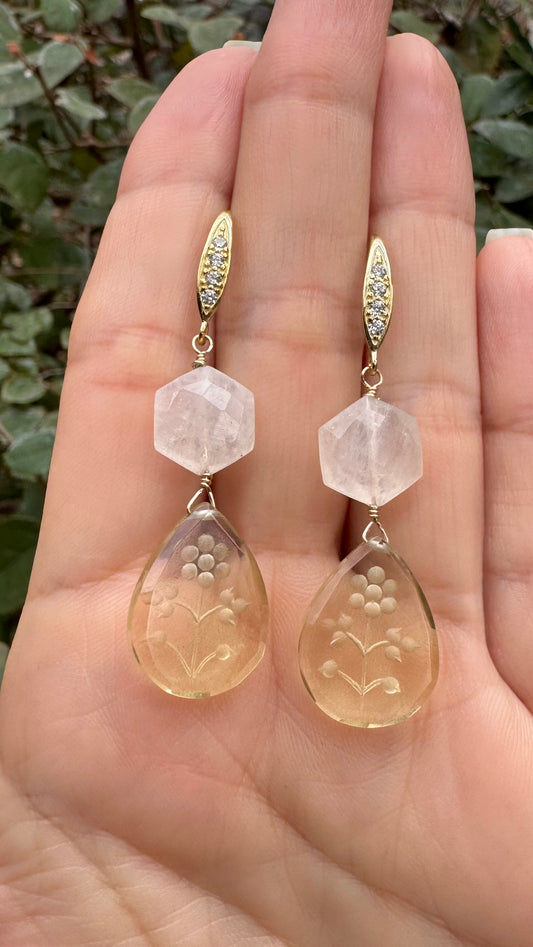Lemon Quartz & Moonstone Earrings