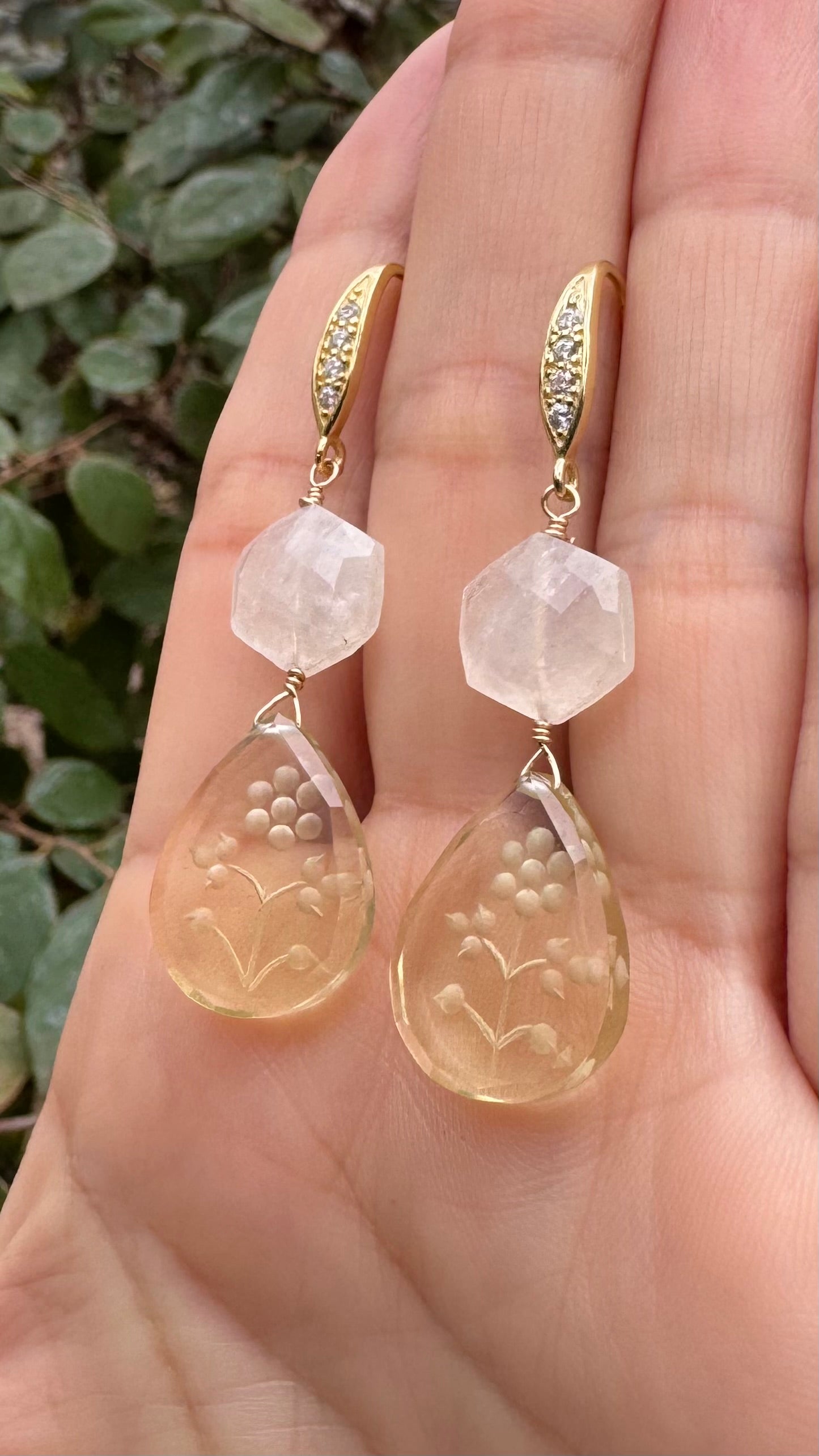 Lemon Quartz & Moonstone Earrings