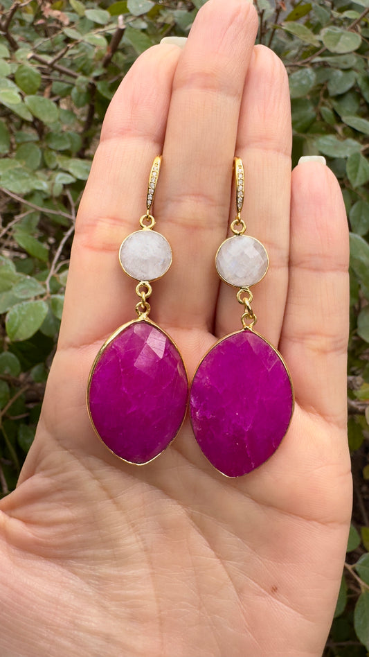 Ruby & Moonstone Earrings