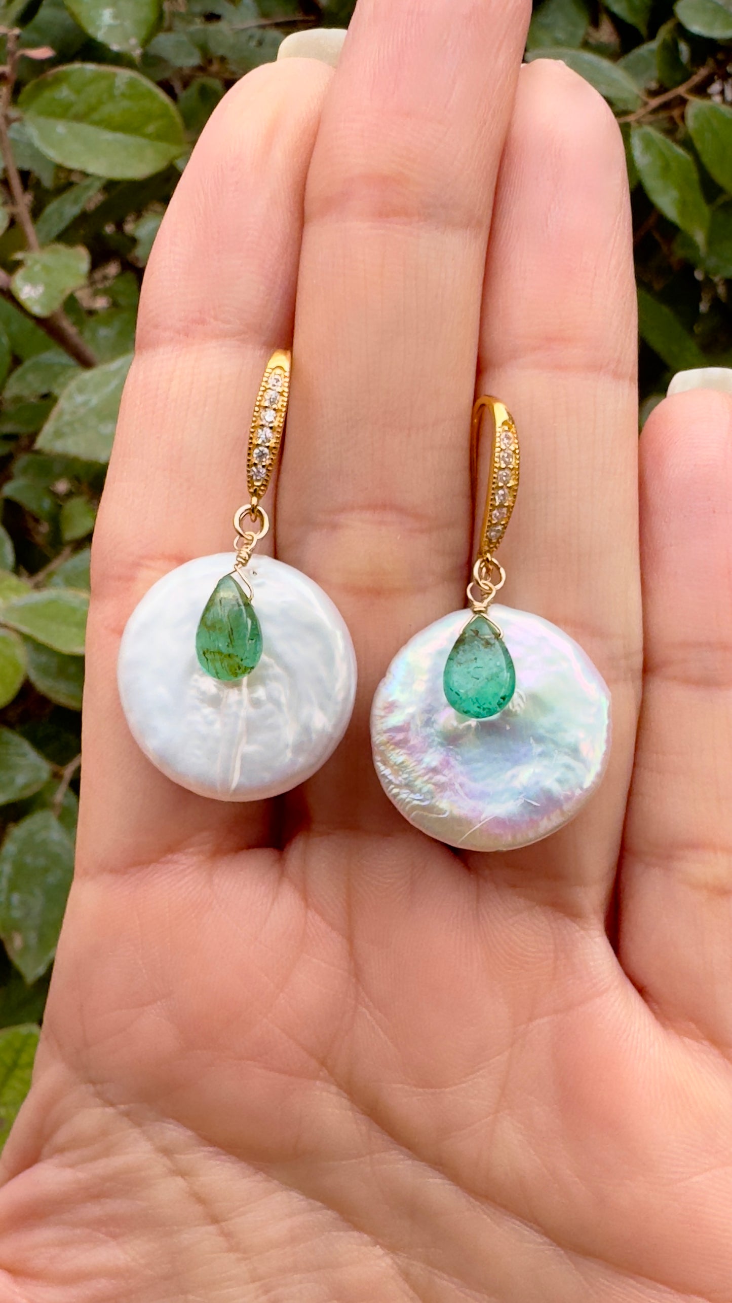 Coin Pearl& Emerald Earrings