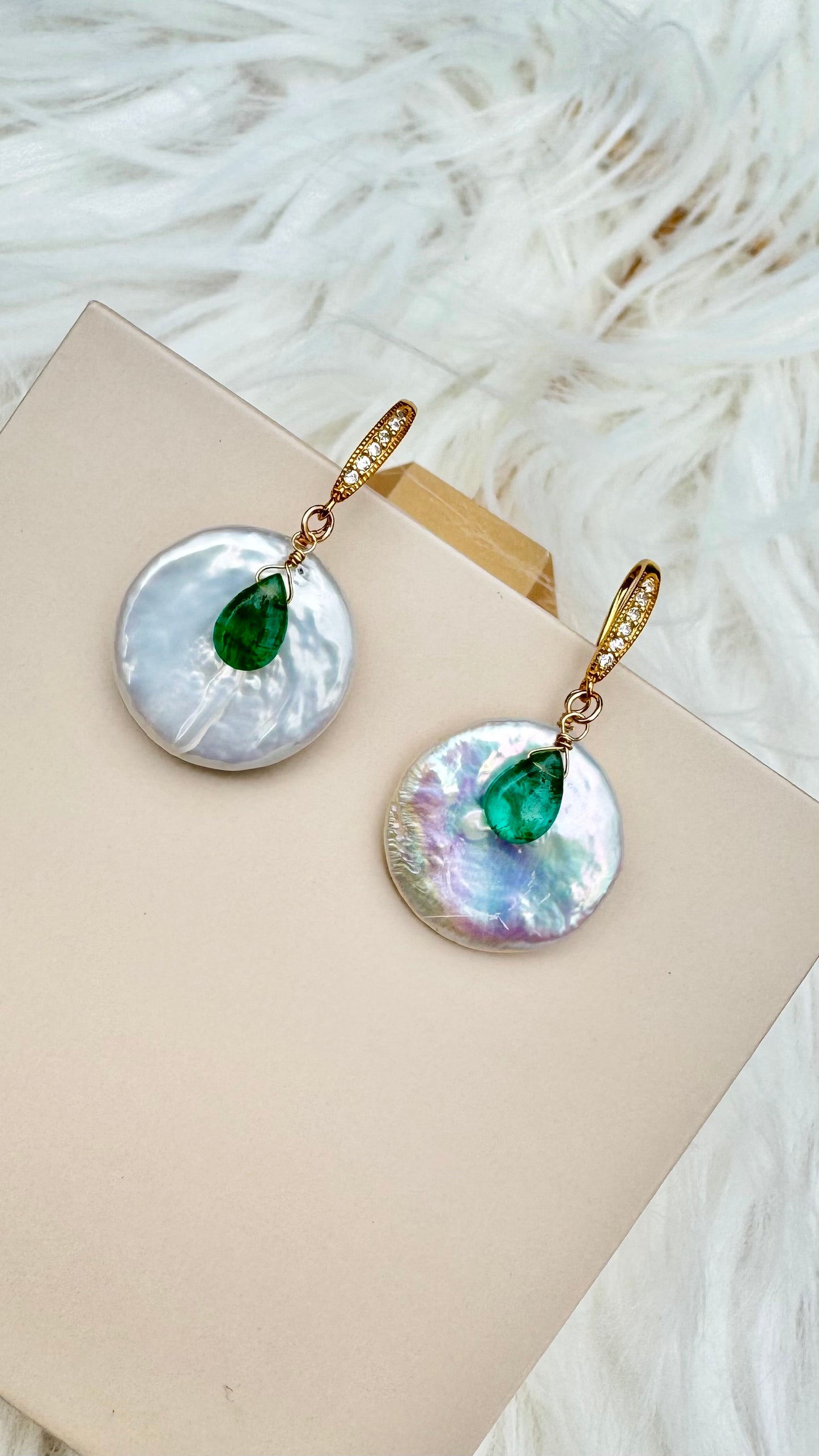 Coin Pearl& Emerald Earrings
