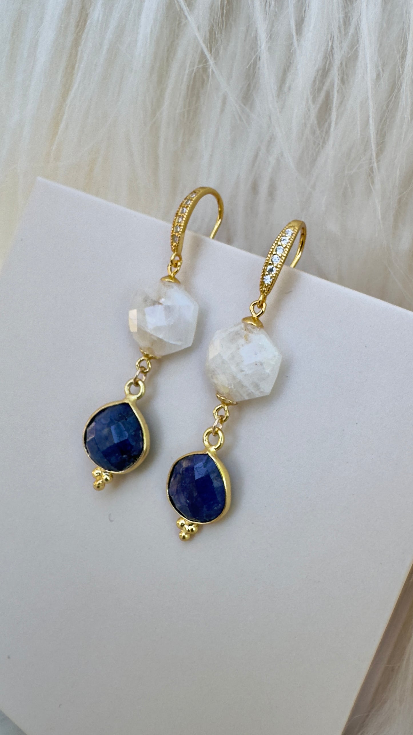 Blue Sapphire & Moonstone Earrings