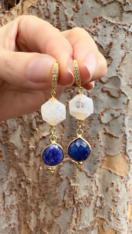 Blue Sapphire & Moonstone Earrings
