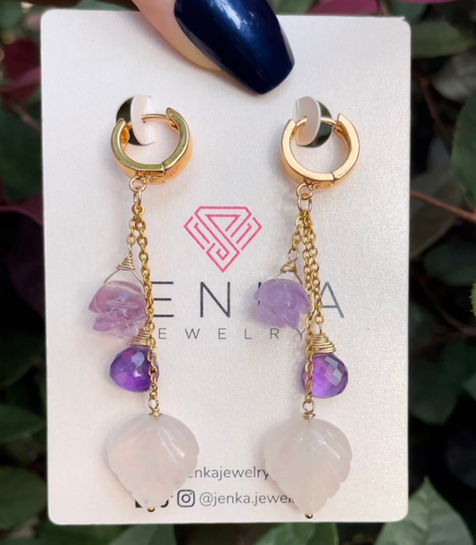 Quartz Heart w/Amethysts Earrings