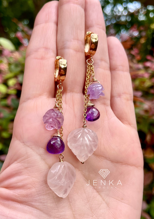 Quartz Heart w/Amethysts Earrings