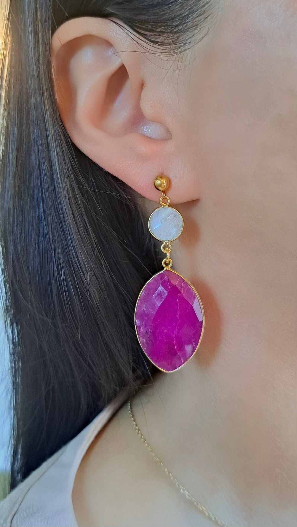 Ruby & Moonstone Earrings