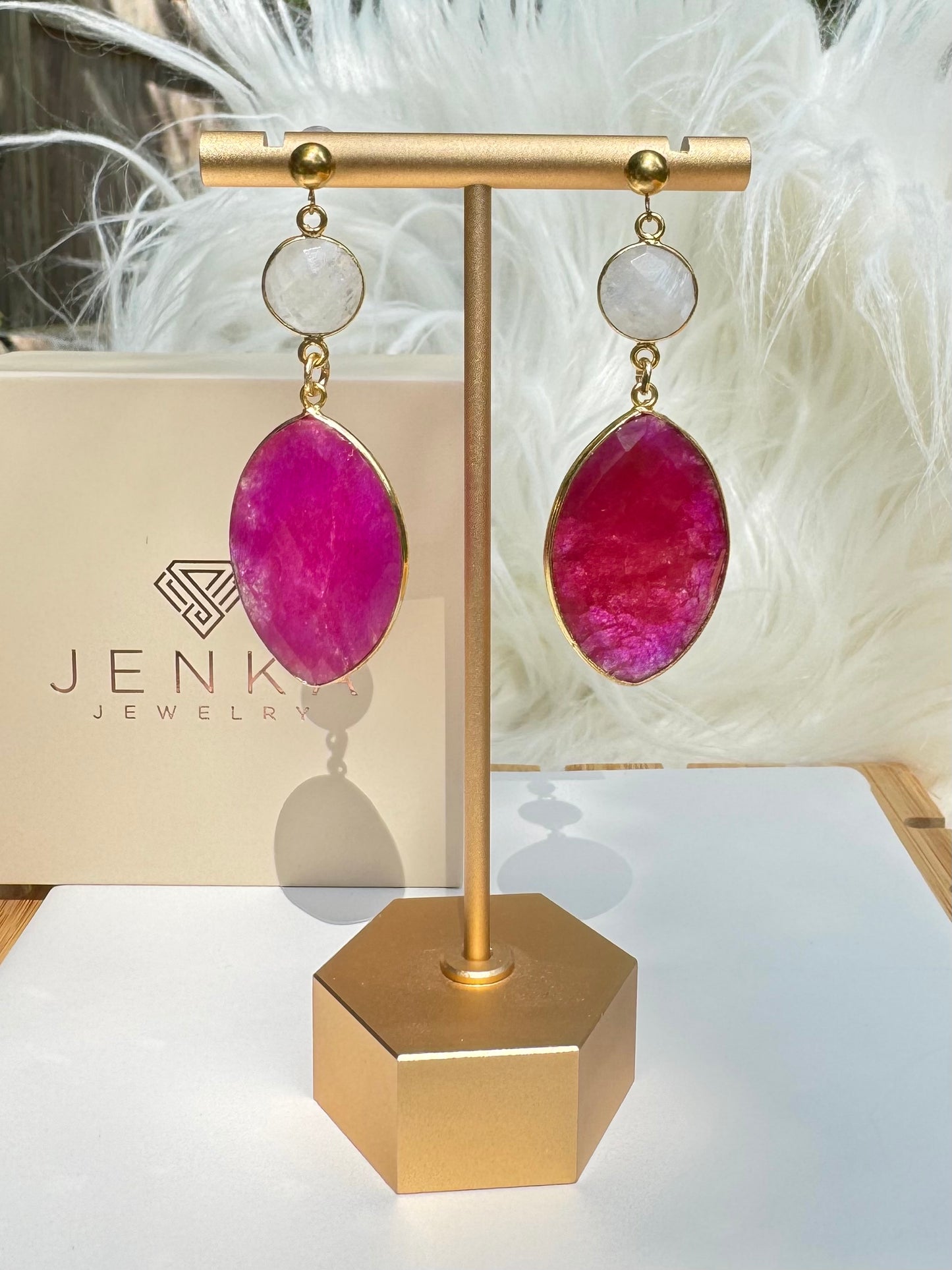 Ruby & Moonstone Earrings