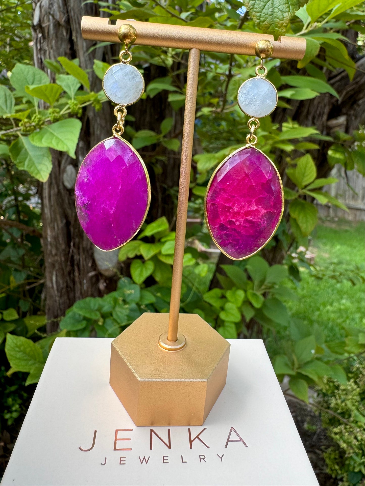 Ruby & Moonstone Earrings