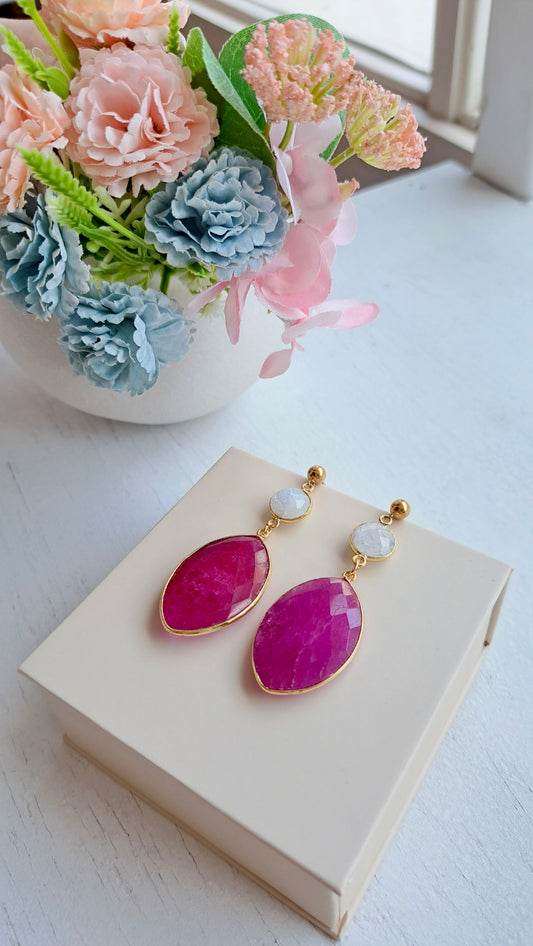 Ruby & Moonstone Earrings