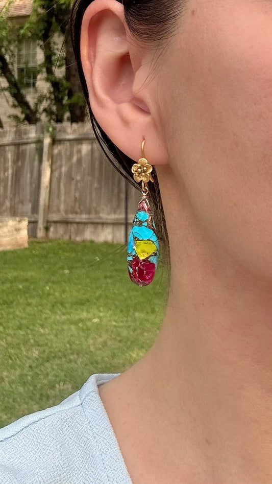 Copper Turquoise Flower Earrings