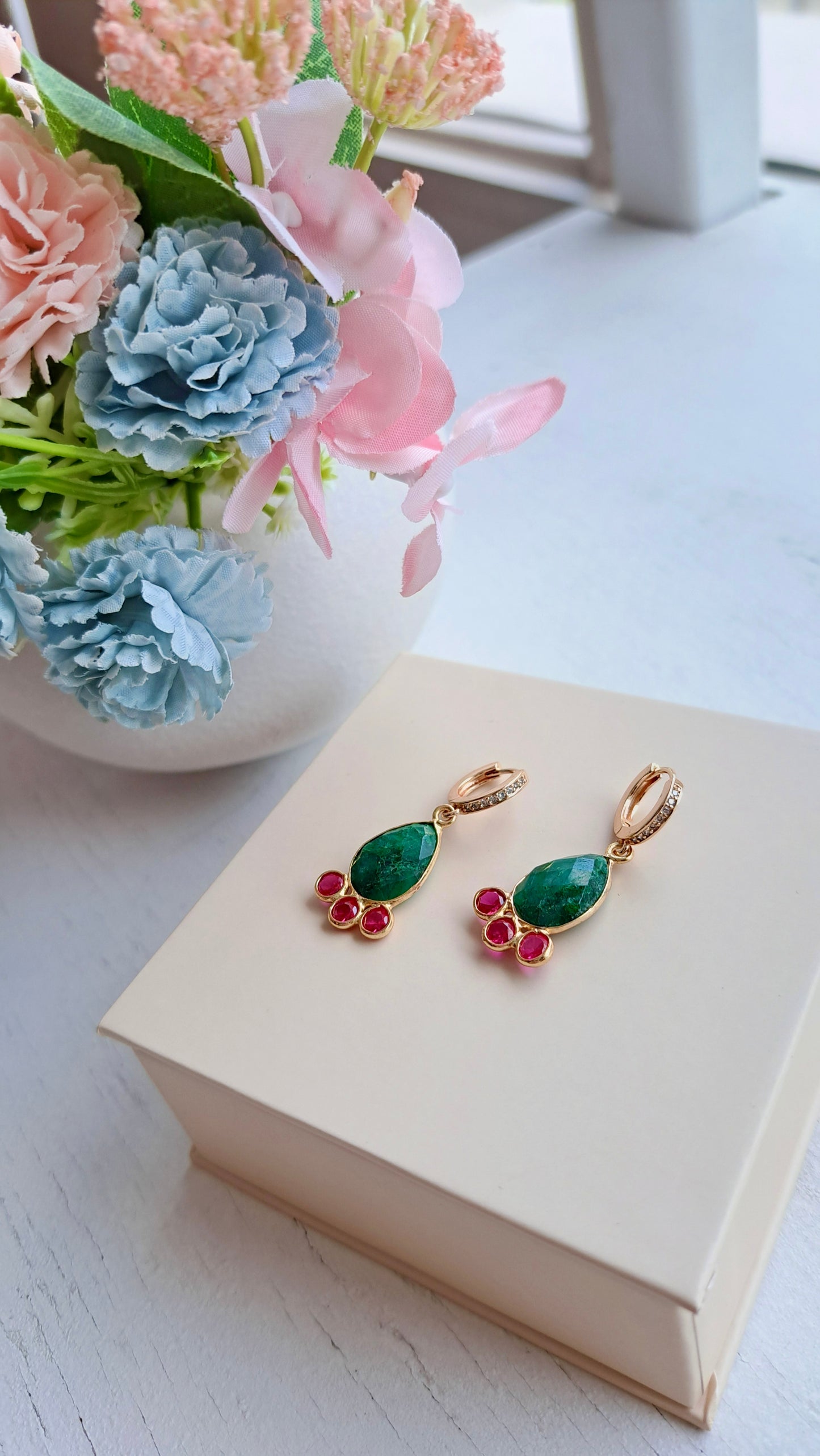 Emerald Faceted Earrings