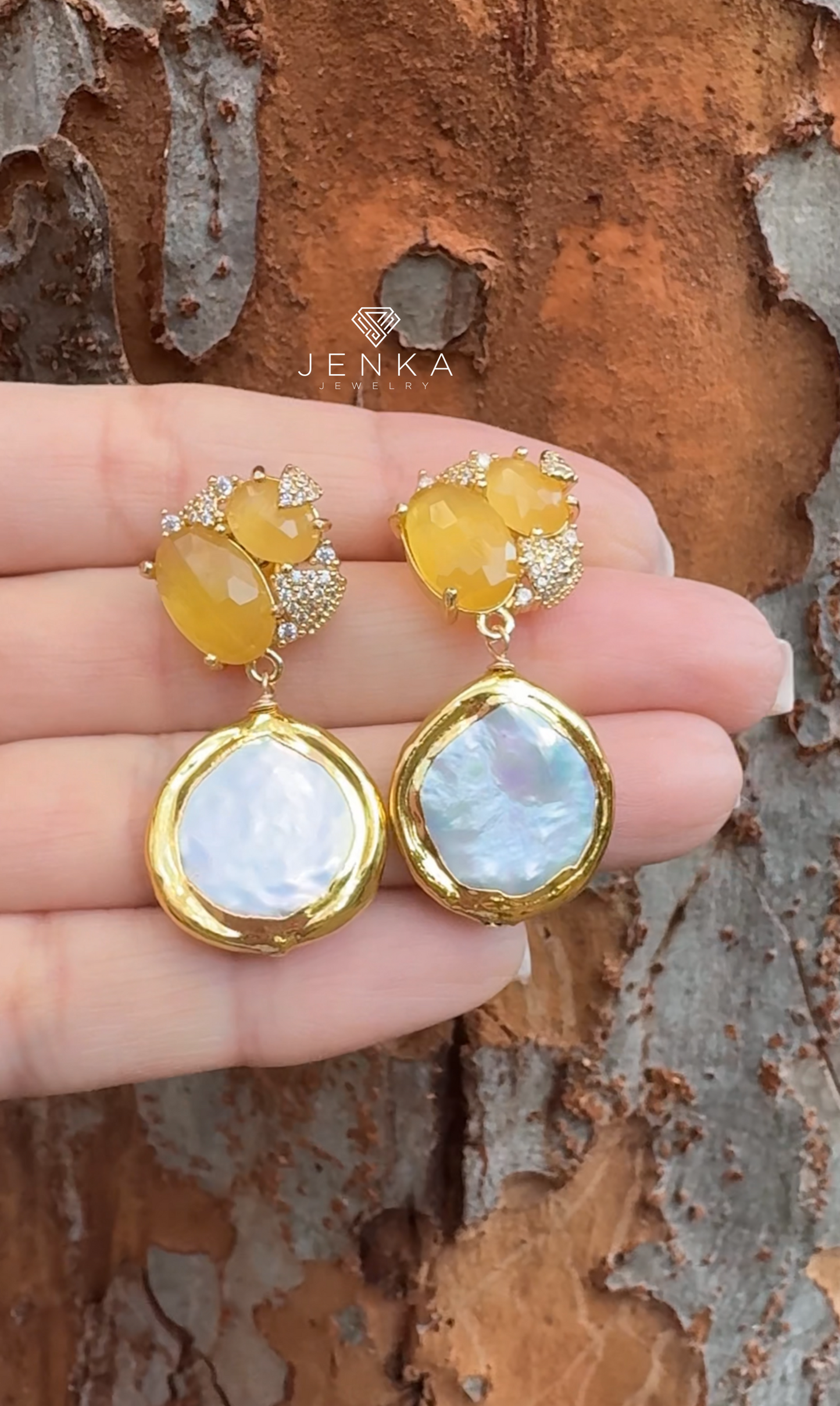 Coin Pearl & Yellow Jade Earrings