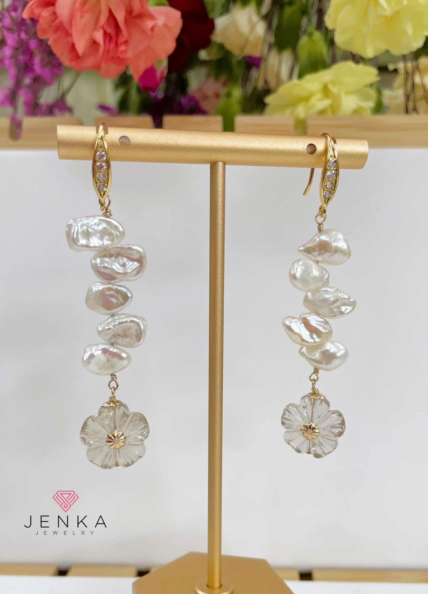 Keshi Pearls & Quartz Earrings