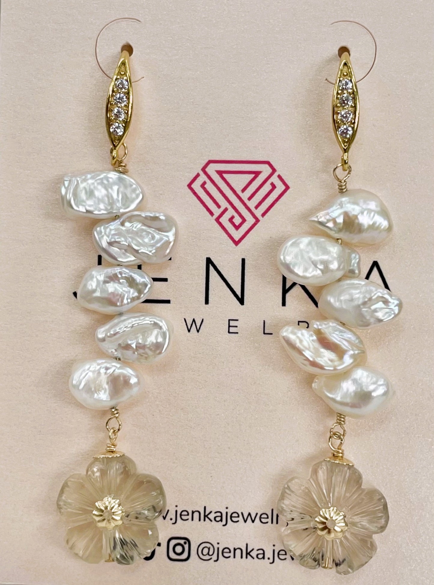 Keshi Pearls & Quartz Earrings