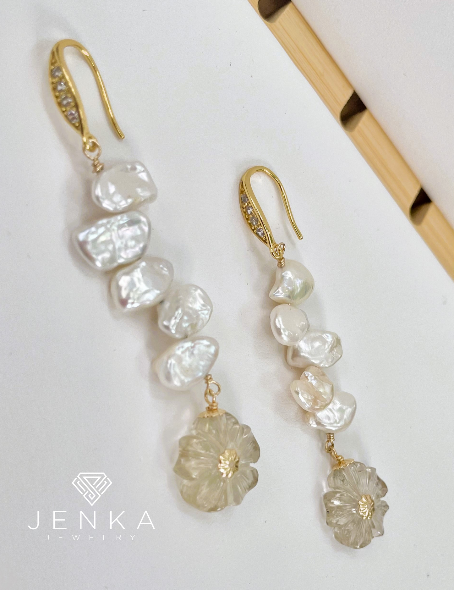 Keshi Pearls & Quartz Earrings