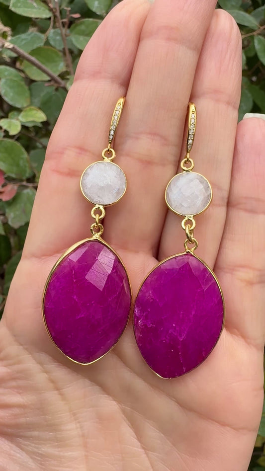 Ruby & Moonstone Earrings